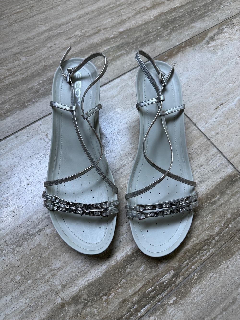 Geox Silver Metallic Gem-Strap Women's Sandals